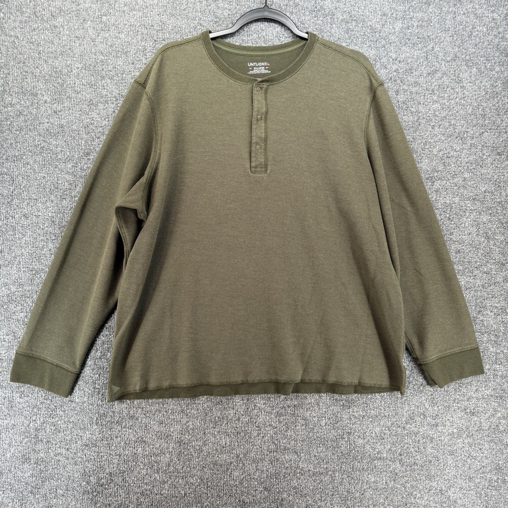 Untuckti Sweater Mens 2XL Green Waffle Henley Long Sleeve Casual Outdoor Preppy